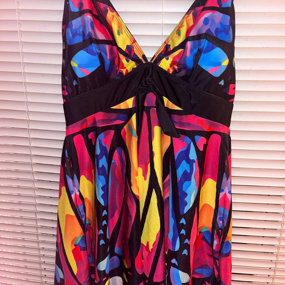 Colorful butterfly print swim top